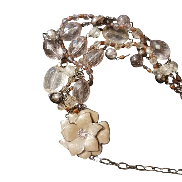 NY Signed Chunky Silver Toned Necklace Enamel Flowers Lightweight - Picture 4 of 11